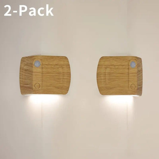 2PCS Magnetic induction corner night light, made of ABS and PVC for lightweight durability, three adjustable color temperatures, 120° motion sensing, USB-C fast charging, suitable for multiple scenarios./shallow wooden-grain