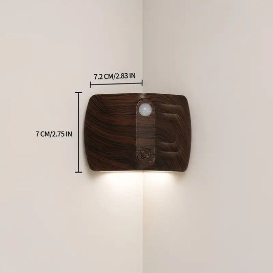 1pcs Magnetic induction corner night light, made of ABS and PVC for lightweight durability, three adjustable color temperatures, 120° motion sensing, USB-C fast charging, suitable for multiple scenarios./Deep wood grain