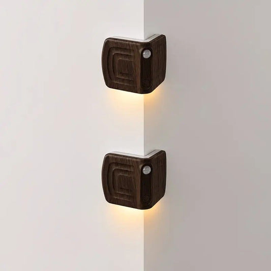 1pcs Magnetic induction corner night light, made of ABS and PVC for lightweight durability, three adjustable color temperatures, 120° motion sensing, USB-C fast charging, suitable for multiple scenarios./Deep wood grain