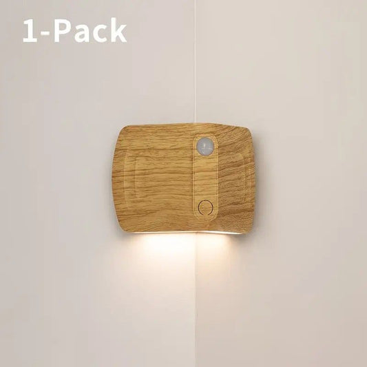 1PCS Magnetic induction corner night light, made of ABS and PVC for lightweight durability, three adjustable color temperatures, 120° motion sensing, USB-C fast charging, suitable for multiple scenarios./shallow wooden-grain
