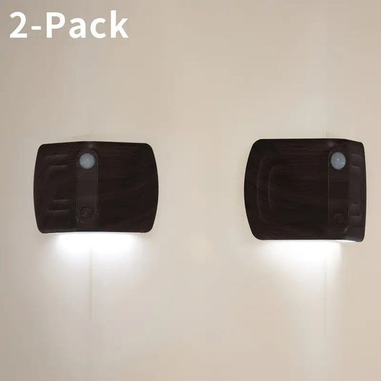 2PCS Magnetic induction corner night light, made of ABS and PVC for lightweight durability, three adjustable color temperatures, 120° motion sensing, USB-C fast charging, suitable for multiple scenarios./Deep wood grain