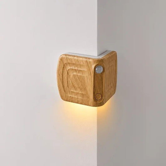 2PCS Magnetic induction corner night light, made of ABS and PVC for lightweight durability, three adjustable color temperatures, 120° motion sensing, USB-C fast charging, suitable for multiple scenarios./Deep wood grain