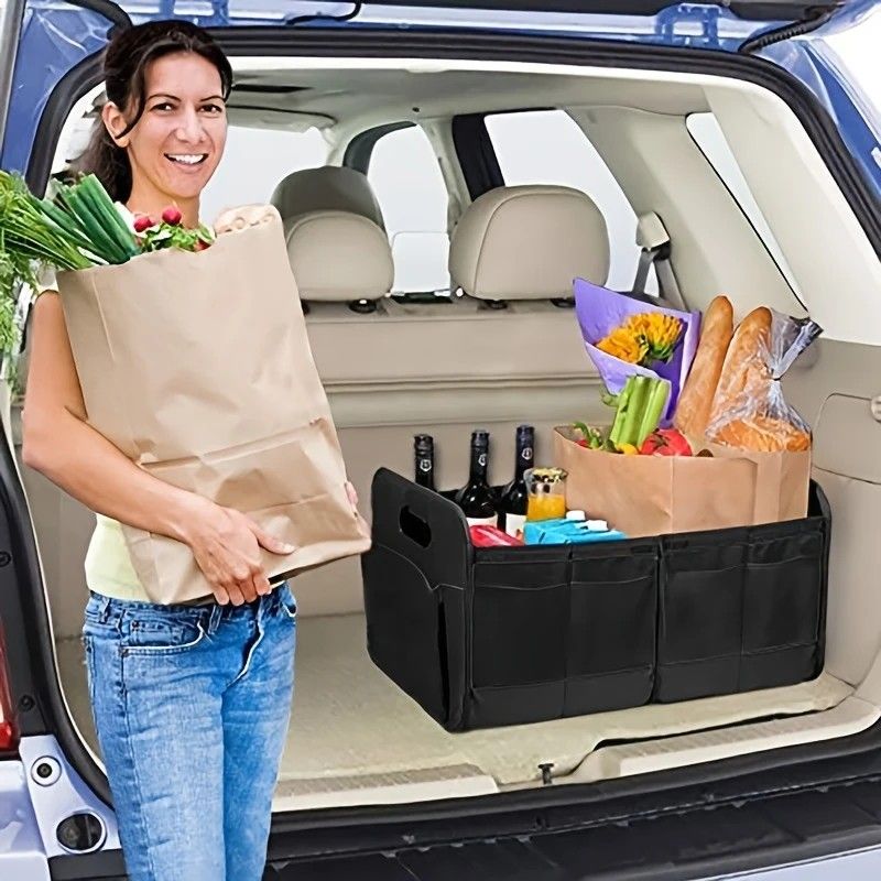 1 Car Trunk Organizer, Automotive Storage, Reinforced Handle, Foldable Multi-Compartment Car Organizer, 600D Oxford Fabric, Suitable for Any Car, SUV, Minivan, Vehicle Storage.GREY