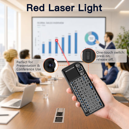 Multifunctional Mini Wireless Keyboard and Mouse Combo: Bluetooth & 2.4G Dual Mode, Integrated Laser Pointer and Touchpad, Multi-System Compatible, Essential Tool for Business Presentations and Office Work.