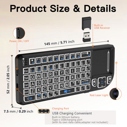Multifunctional Mini Wireless Keyboard and Mouse Combo: Bluetooth & 2.4G Dual Mode, Integrated Laser Pointer and Touchpad, Multi-System Compatible, Essential Tool for Business Presentations and Office Work.