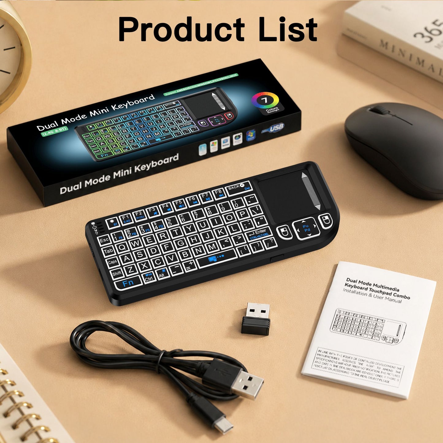 Multifunctional Mini Wireless Keyboard and Mouse Combo: Bluetooth & 2.4G Dual Mode, Integrated Laser Pointer and Touchpad, Multi-System Compatible, Essential Tool for Business Presentations and Office Work.