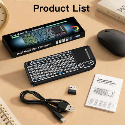 Multifunctional Mini Wireless Keyboard and Mouse Combo: Bluetooth & 2.4G Dual Mode, Integrated Laser Pointer and Touchpad, Multi-System Compatible, Essential Tool for Business Presentations and Office Work.