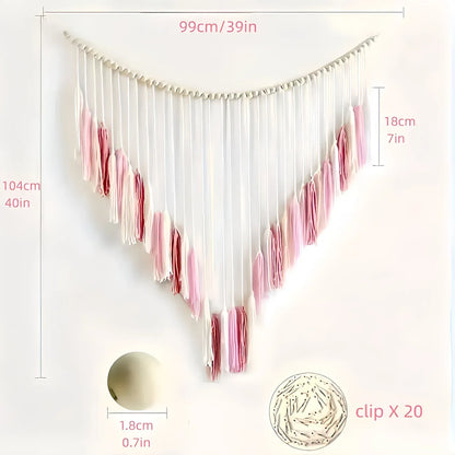 Bohemian Woven Wooden Bead Tassel Photo Wall Hanging: Cotton Handmade Clip-On Tapestry, Warm and Healing Decoration for Bedroom and Living Room