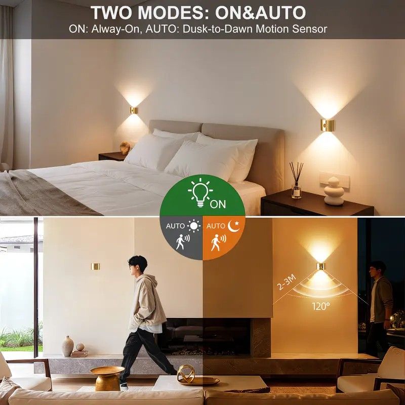 1PCS Induction wall lamp with three-color stepless dimming, 120° auto shut-off, USB rechargeable magnetic installation. Smart motion-sensing LED wall lamp, serving as both a night light and an ambient light./golden
