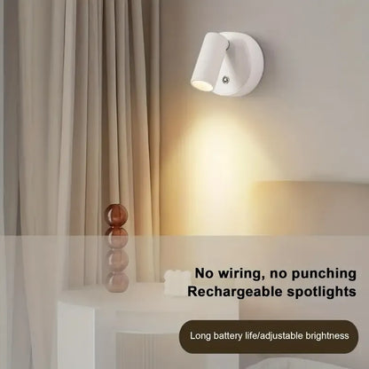 Drill Free Magnetic Charging Spotlight, 2000mAh Long Battery Life Touch Dimming, 350 Degree Rotation Multi Scene, Easily Create Home Ambiance/white