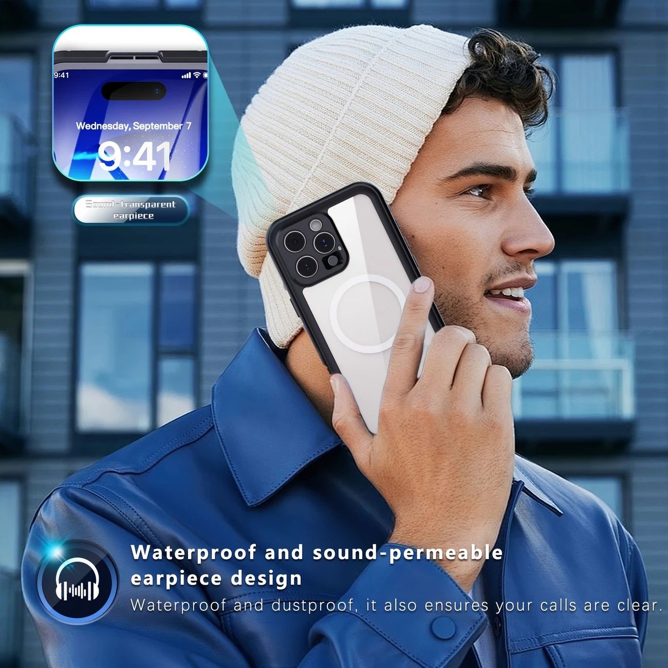 iPhone 16 Pro Max Waterproof Phone Case IP68 Drop Protection Snow Dust Resistant with Lanyard for Swimming Skiing Off Road Adventures(blue)