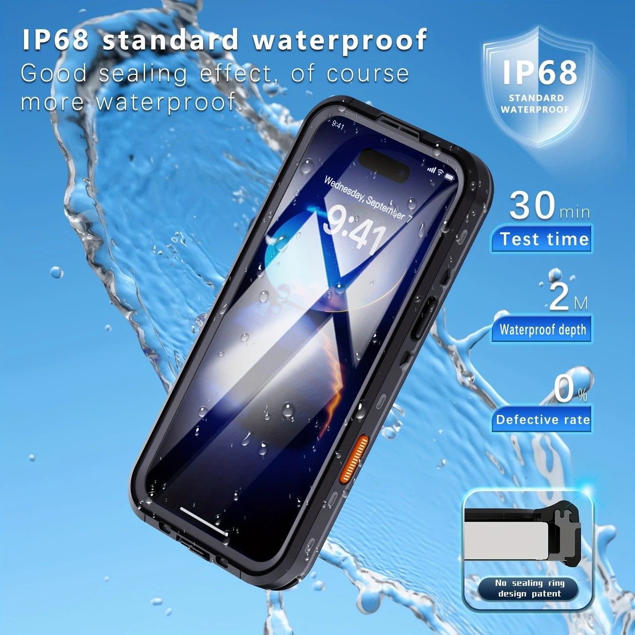 iPhone 16 Pro Max Waterproof Phone Case IP68 Drop Protection Snow Dust Resistant with Lanyard for Swimming Skiing Off Road Adventures(black)