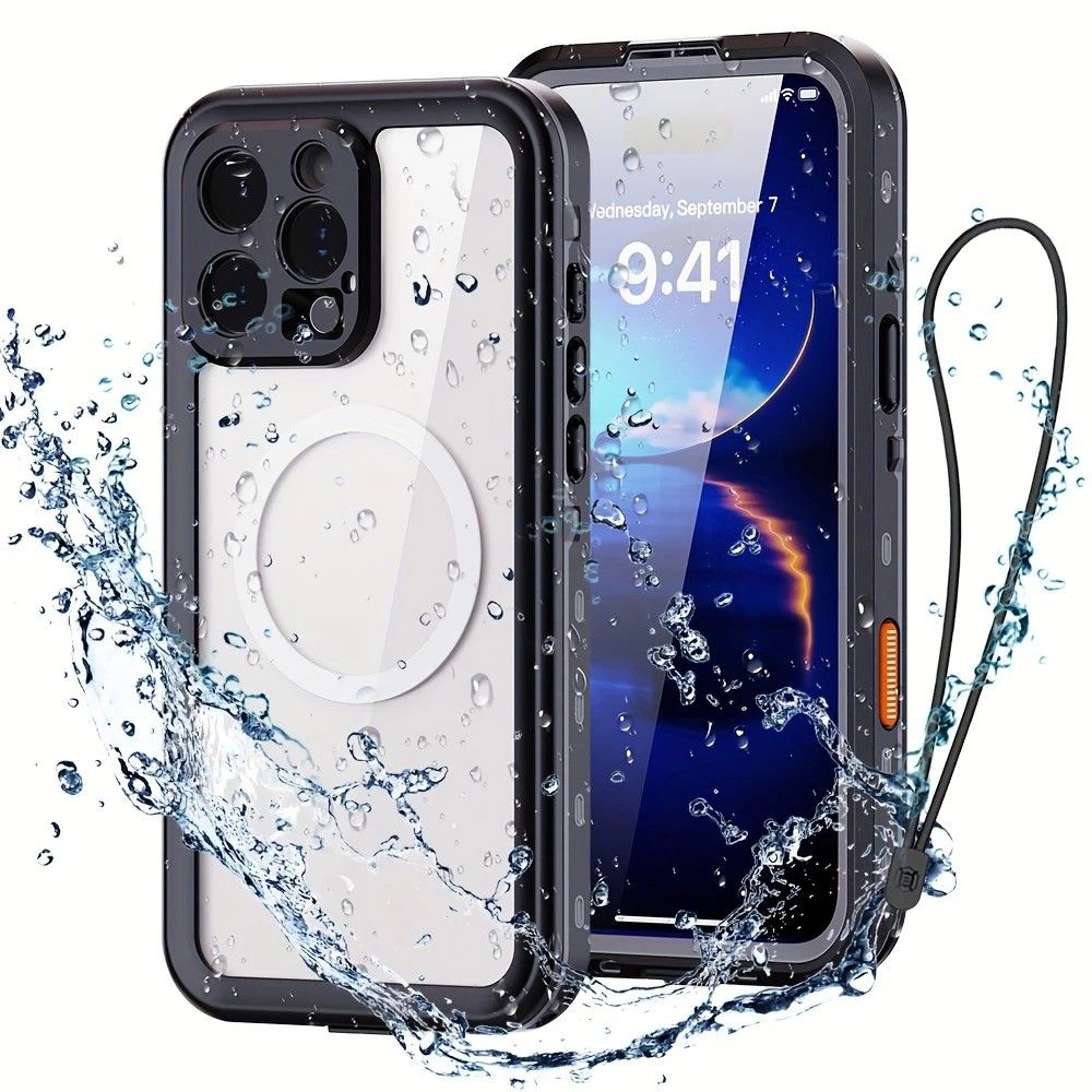 iPhone 16  Waterproof Phone Case IP68 Drop Protection Snow Dust Resistant with Lanyard for Swimming Skiing Off Road Adventures(black)