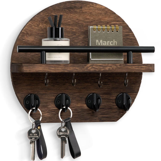 Handcrafted wooden wall organizer with partitioned storage and multifunctional use, easily creating a tidy and stylish entryway./Retro color