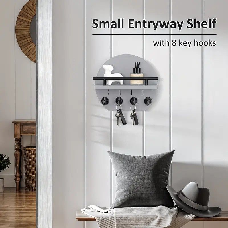 Handcrafted wooden wall organizer with partitioned storage and multifunctional use, easily creating a tidy and stylish entryway./Retro color