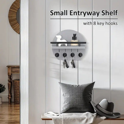 Handcrafted wooden wall organizer with partitioned storage and multifunctional use, easily creating a tidy and stylish entryway./Retro color