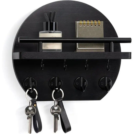 Handcrafted wooden wall organizer with partitioned storage and multifunctional use, easily creating a tidy and stylish entryway./BLACK