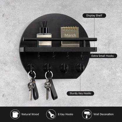 Handcrafted wooden wall organizer with partitioned storage and multifunctional use, easily creating a tidy and stylish entryway./BLACK