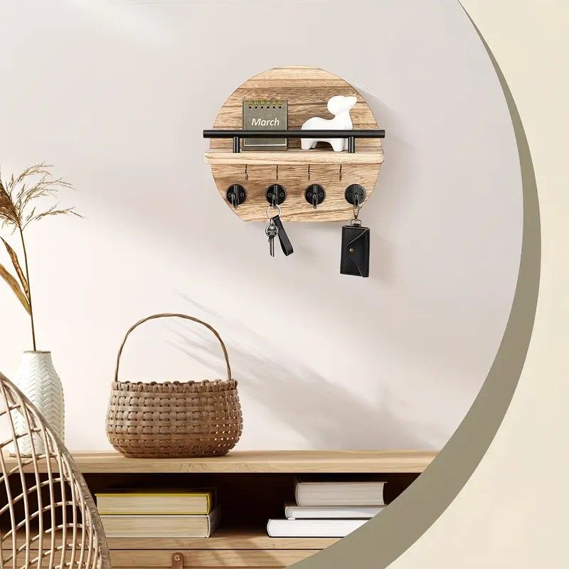 Handcrafted wooden wall organizer with partitioned storage and multifunctional use, easily creating a tidy and stylish entryway./BLACK