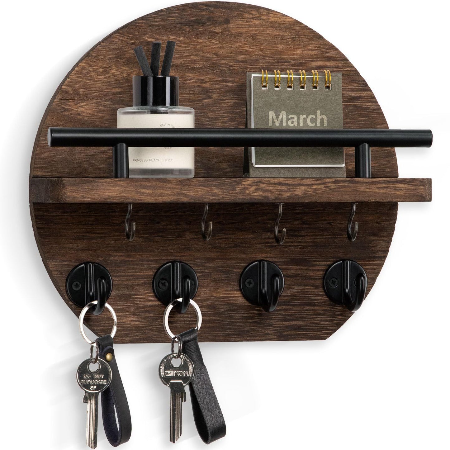Handcrafted wooden wall organizer with partitioned storage and multifunctional use, easily creating a tidy and stylish entryway./BLACK