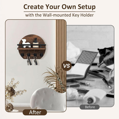 Handcrafted wooden wall organizer with partitioned storage and multifunctional use, easily creating a tidy and stylish entryway./BLACK