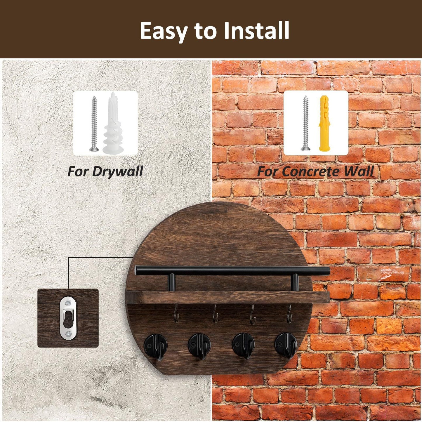 Handcrafted wooden wall organizer with partitioned storage and multifunctional use, easily creating a tidy and stylish entryway./BLACK