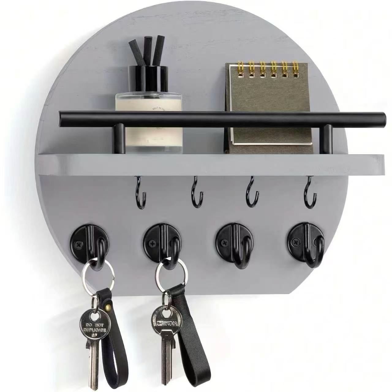 Handcrafted wooden wall organizer with partitioned storage and multifunctional use, easily creating a tidy and stylish entryway./GREY