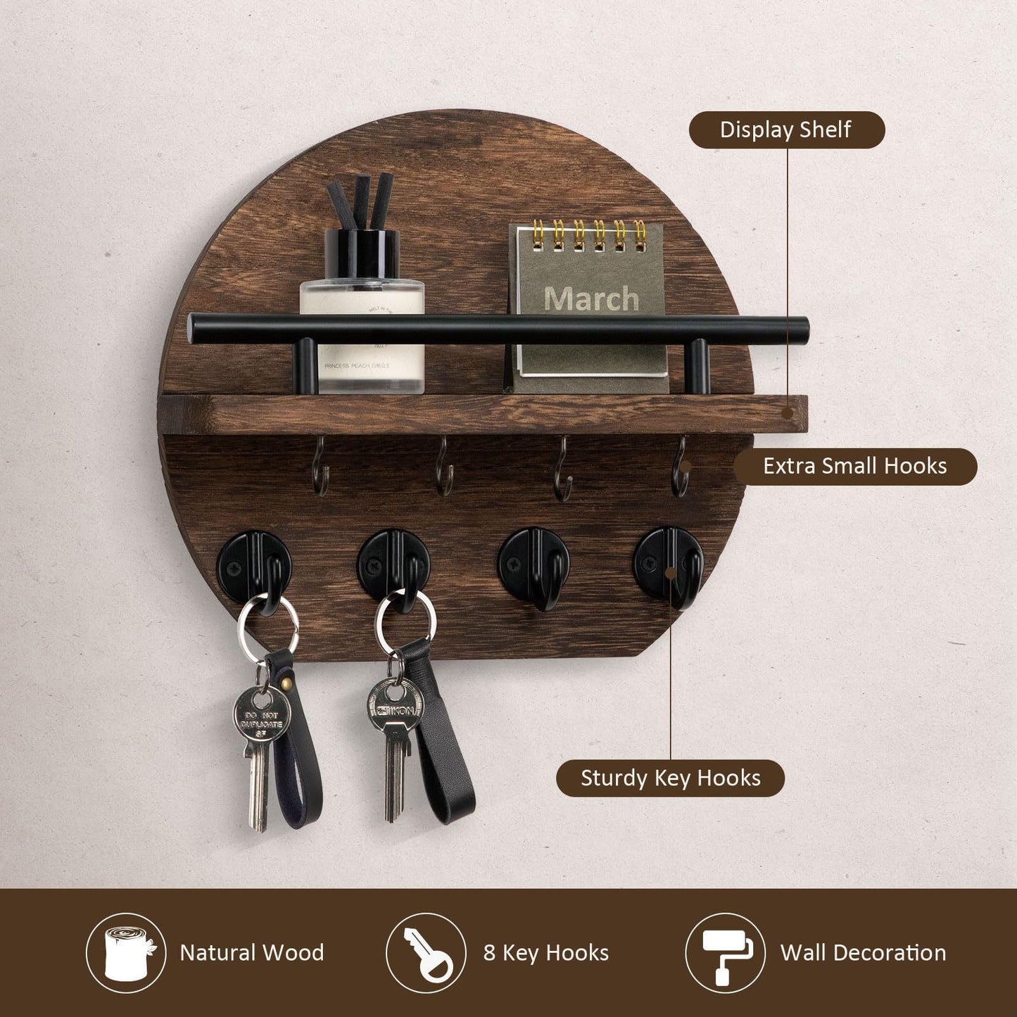 Handcrafted wooden wall organizer with partitioned storage and multifunctional use, easily creating a tidy and stylish entryway./GREY