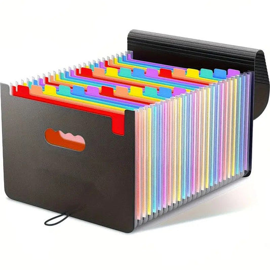Expandable Rainbow Accordion File, 25 Vertical Multi-Pockets, Super Large Capacity Holds 4000 Sheets, 13 Color Classification, Waterproof and Portable, Suitable for All Seasons