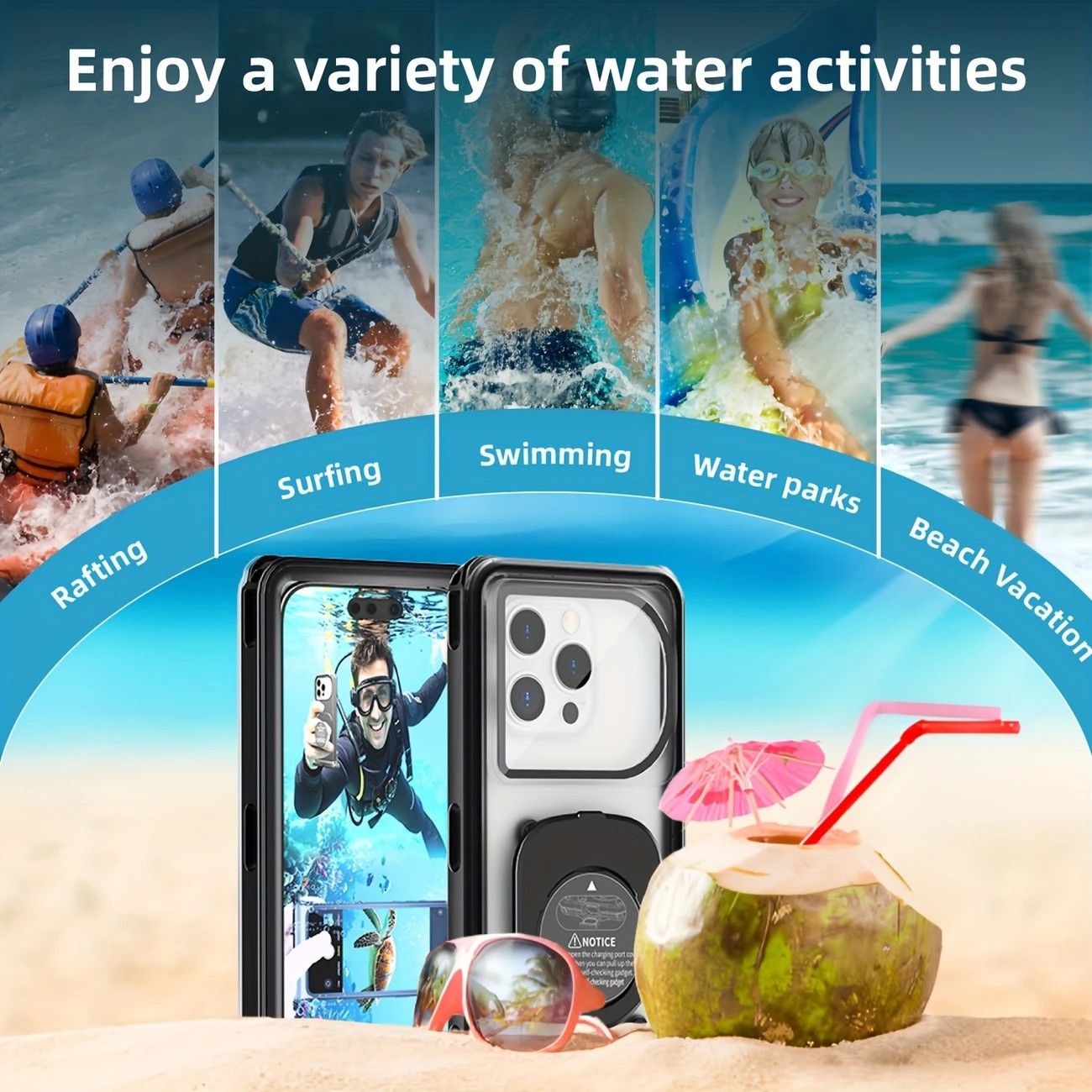 Newly Upgraded IPX8 Diving Phone Case, 15m Waterproof, 6.9-inch Universal, Surfing Swimming Underwater Photography, Shockproof and Scratch-Resistant.light blue