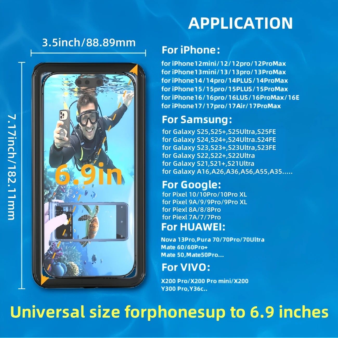 Newly Upgraded IPX8 Diving Phone Case, 15m Waterproof, 6.9-inch Universal, Surfing Swimming Underwater Photography, Shockproof and Scratch-Resistant.light blue