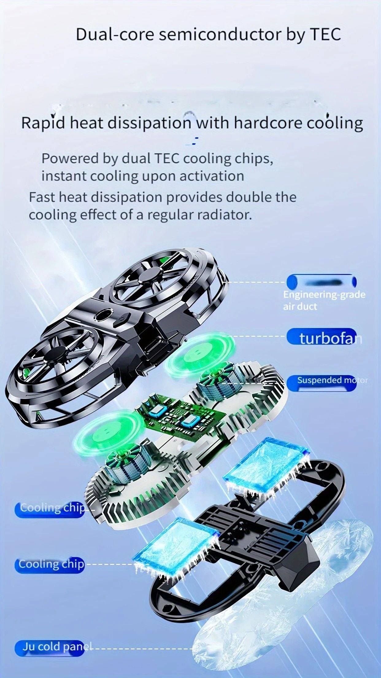 Semiconductor Cooling Fan Back Clip, Instant 3-Second Cooling, Large Area Heat Dissipation, Compatible with All Phone Models, Unobstructed Camera View for Live Streaming & Gaming.（Digital display model）