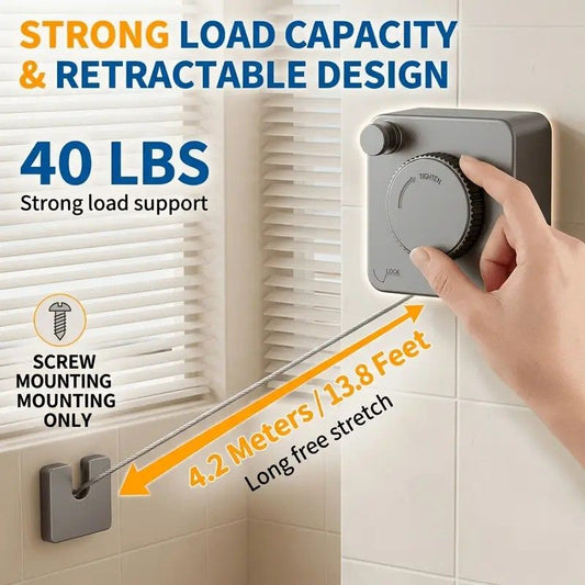 Retractable Invisible Clothesline | Freely Extends to 4.2 Meters, Holds Up to 40 Pounds, Suitable for Balcony Bathroom Outdoor Use, Essential for Small Spaces(black)
