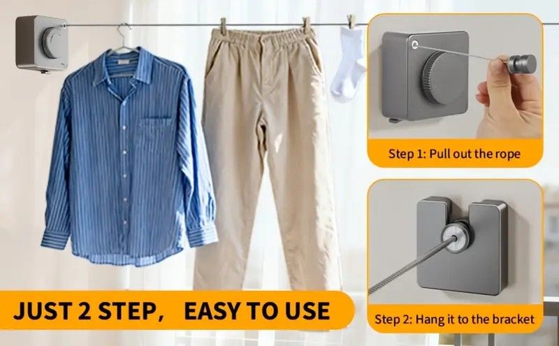Retractable Invisible Clothesline | Freely Extends to 4.2 Meters, Holds Up to 40 Pounds, Suitable for Balcony Bathroom Outdoor Use, Essential for Small Spaces(white)