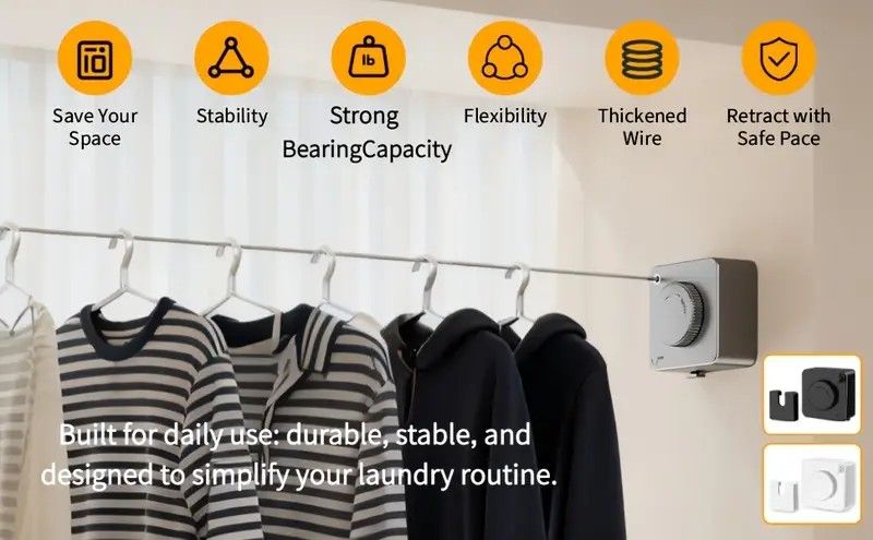 Retractable Invisible Clothesline | Freely Extends to 4.2 Meters, Holds Up to 40 Pounds, Suitable for Balcony Bathroom Outdoor Use, Essential for Small Spaces(white)