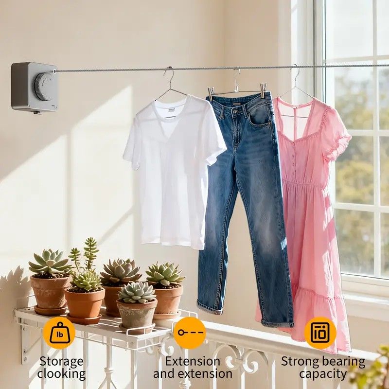 Retractable Invisible Clothesline | Freely Extends to 4.2 Meters, Holds Up to 40 Pounds, Suitable for Balcony Bathroom Outdoor Use, Essential for Small Spaces(grey)