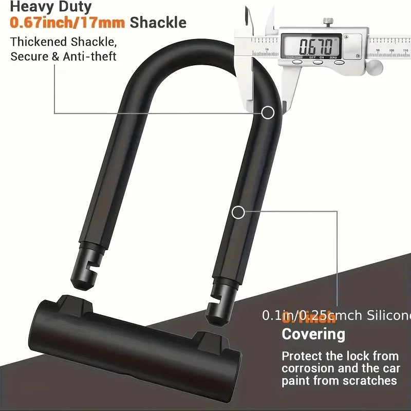 Heavy-Duty Silicone U-Lock – 17mm Alloy Steel Shackle, Anti-Cut & Anti-Saw, Double-Open Locking, Scratch-Proof Silicone Coating, Universal for Bicycles & Motorcycles