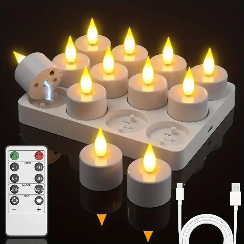 12-Pack Rechargeable LED Tea Lights, Smart Remote Control, Flameless Safe Romance, All-Scene Ambiance Essential