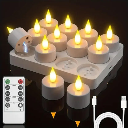 12-Pack Rechargeable LED Tea Lights, Smart Remote Control, Flameless Safe Romance, All-Scene Ambiance Essential
