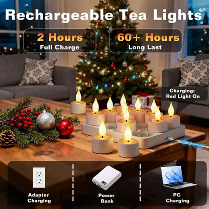 12-Pack Rechargeable LED Tea Lights, Smart Remote Control, Flameless Safe Romance, All-Scene Ambiance Essential