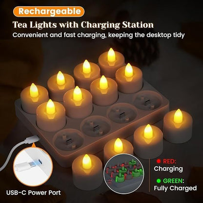 12-Pack Rechargeable LED Tea Lights, Smart Remote Control, Flameless Safe Romance, All-Scene Ambiance Essential