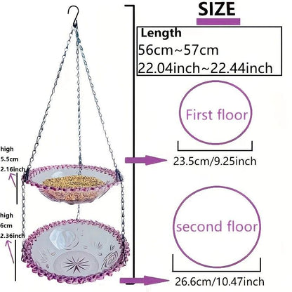 Chain-hung Double-layer Bird Feeder, transparent bowls for easy observation, thickened iron chain for stable load-bearing, adding natural vitality and bird-watching fun to your courtyard./BLACK