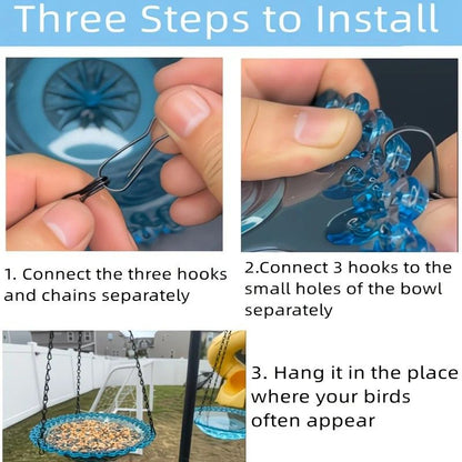 Chain-hung Double-layer Bird Feeder, transparent bowls for easy observation, thickened iron chain for stable load-bearing, adding natural vitality and bird-watching fun to your courtyard./purple