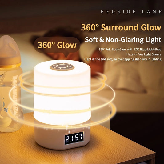 Smart LED Night Light with Clock, Rechargeable Lithium Battery, Remote Control, Suitable for Camping and Bedroom, Soft Glow Eye Protection, Dimmable Color Temperature, Long-Lasting Battery Life for Peaceful Sleep
