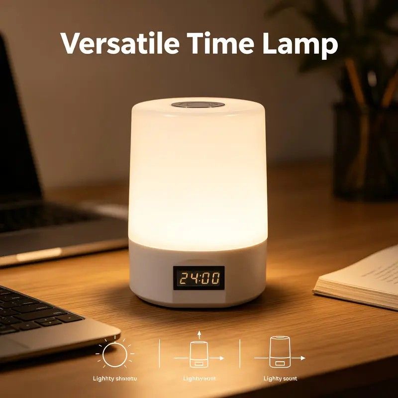 Smart LED Night Light with Clock, Rechargeable Lithium Battery, Remote Control, Suitable for Camping and Bedroom, Soft Glow Eye Protection, Dimmable Color Temperature, Long-Lasting Battery Life for Peaceful Sleep