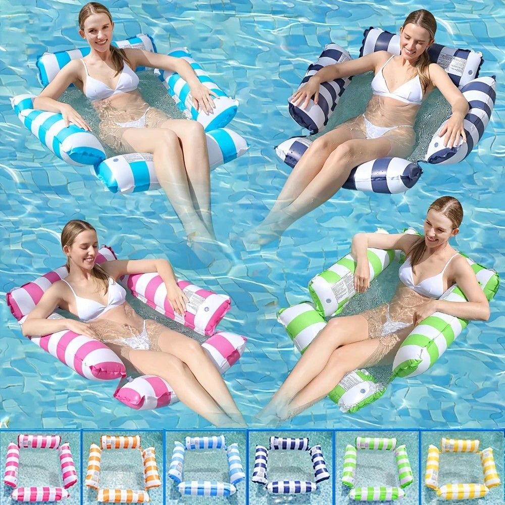 Pool Inflatable Float: Foldable Striped Floating Bed, Stable Single-Person Lounge Chair, Portable Water Recreation Companion.YELLOW