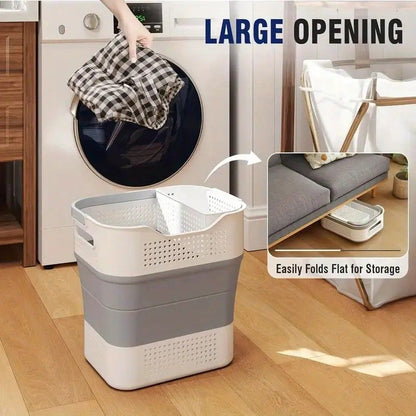 Multi-functional Folding Laundry Basket: Hassle-free Storage, One Basket for All Your Clothes Sorting。green