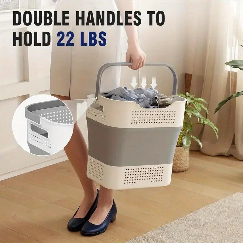 Multi-functional Folding Laundry Basket: Hassle-free Storage, One Basket for All Your Clothes Sorting.Light grey