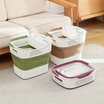 Multi-functional Folding Laundry Basket: Hassle-free Storage, One Basket for All Your Clothes Sorting.Light grey