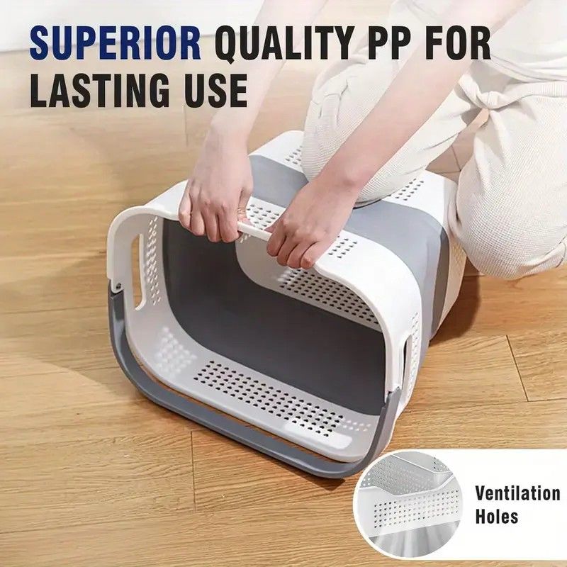 Multi-functional Folding Laundry Basket: Hassle-free Storage, One Basket for All Your Clothes Sorting.Light grey